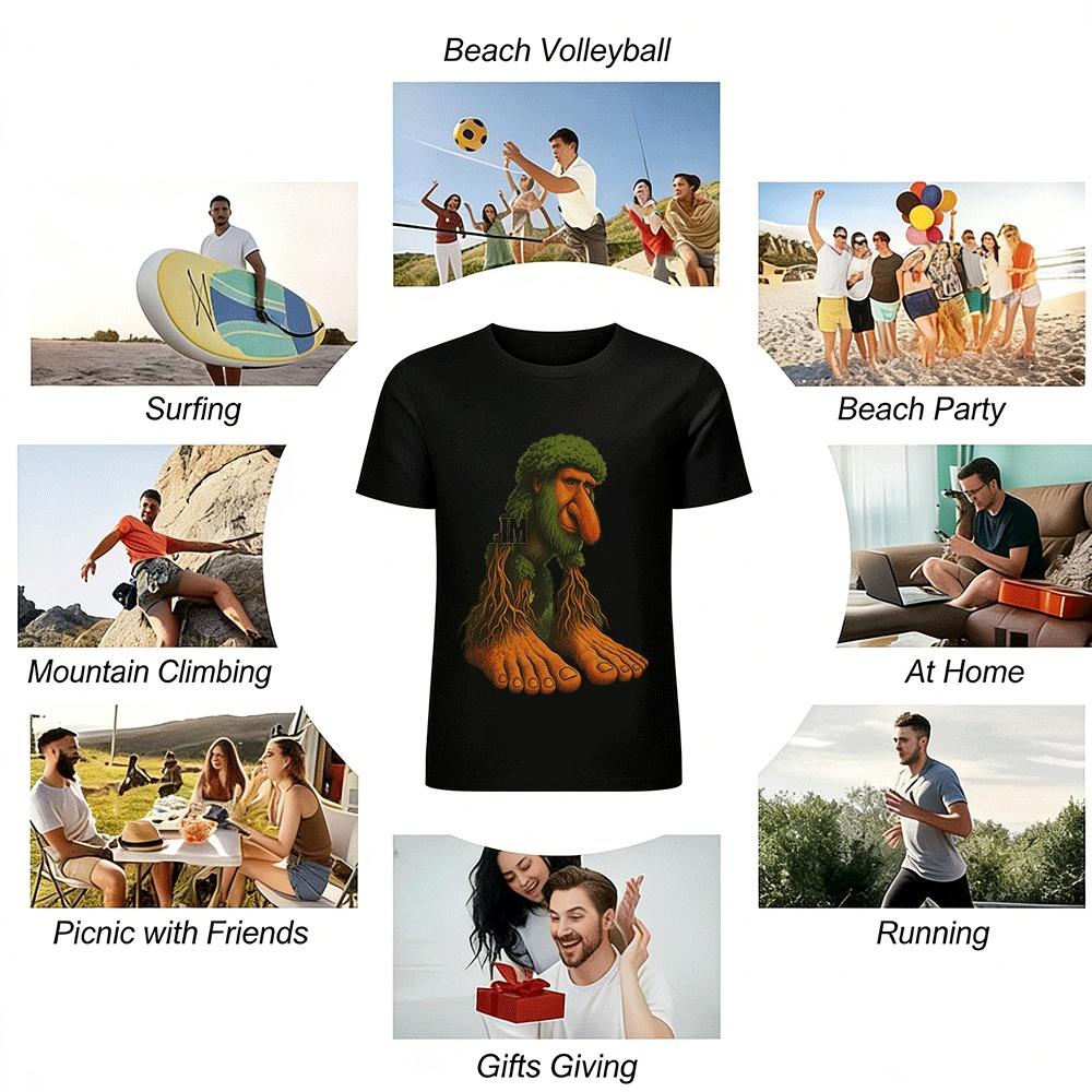 Funny Tree Spirit Bigfoot Graphic Casual T-Shirt Pure Cotton T-shirt