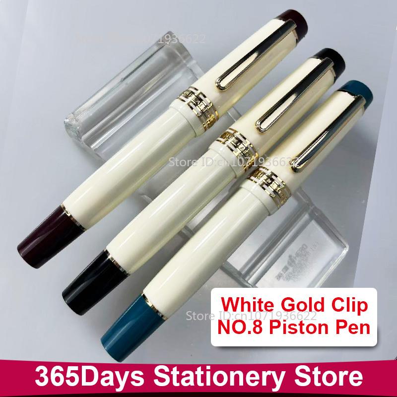 Limited White! WingSung 630 Large Resin Piston Fountain Pen N0.8 Iraurita EF/F/M Nib Gold Clip Business Student Writing Gift Pen
