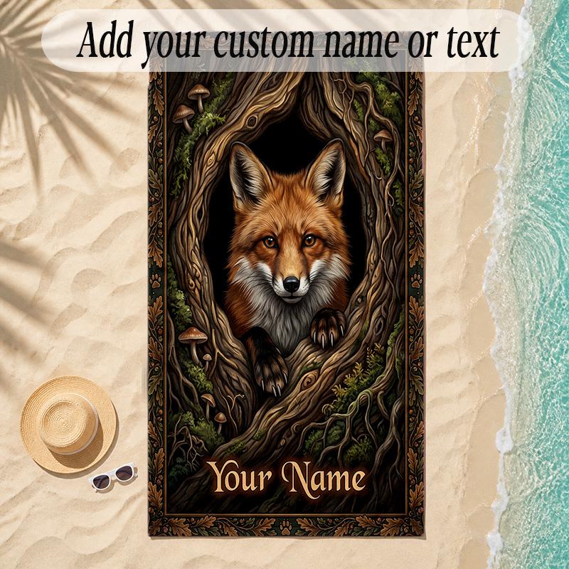 Fox Theme Soft Beach Towel Personalized Custom Name Text Towel Portable for Beach Pool Travel