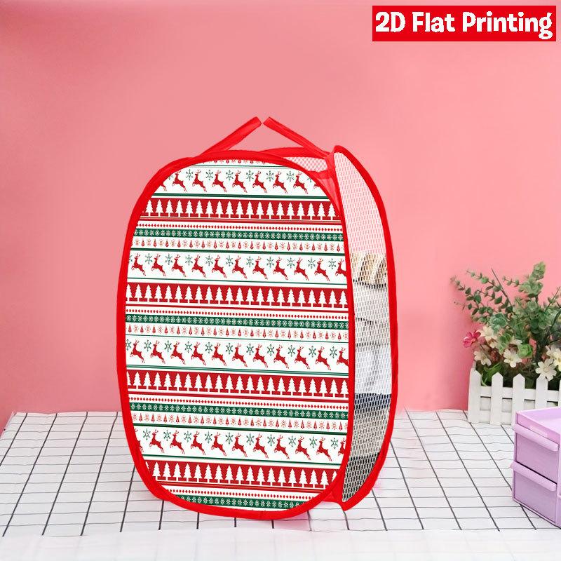 1Pcs Santa Claus Pop-Up Laundry Hamper Expandable Mesh Hamper Basket for Room Bedroom Bathroom Organization Contemporary Storage