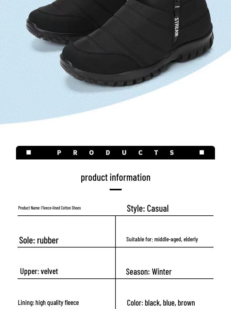 Men's Winter High-Top Snow Boots: PU Outsole, Thick Warm Cotton, Double Zipper, Waterproof, for Middle-Aged and Elderly