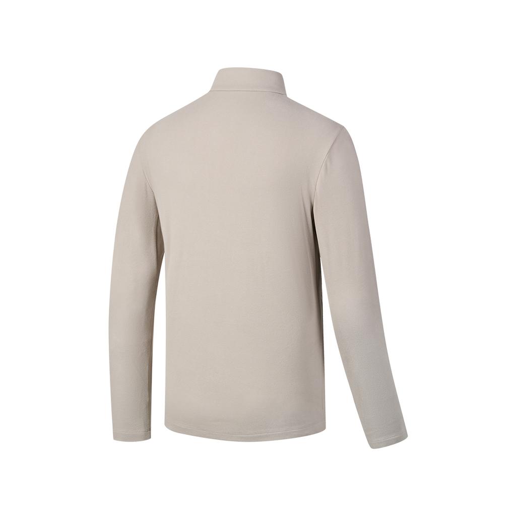 SAUCONY Solid Color Embroidered Logo Knit Stand Collar Long Sleeve T-Shirt Men Tops Light-Gray Yellow Khaki SC2240143A-KH10