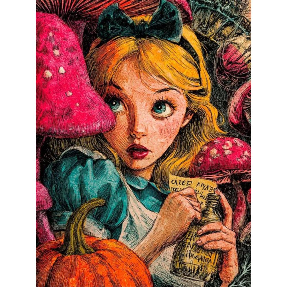 

Disney 5D DIY Diamond Painting Alice in Wonderland Retro Print Style Illustration Embroidery Mosaic Cross Stitch Home Decor Gift Crafts Round 20x30cm