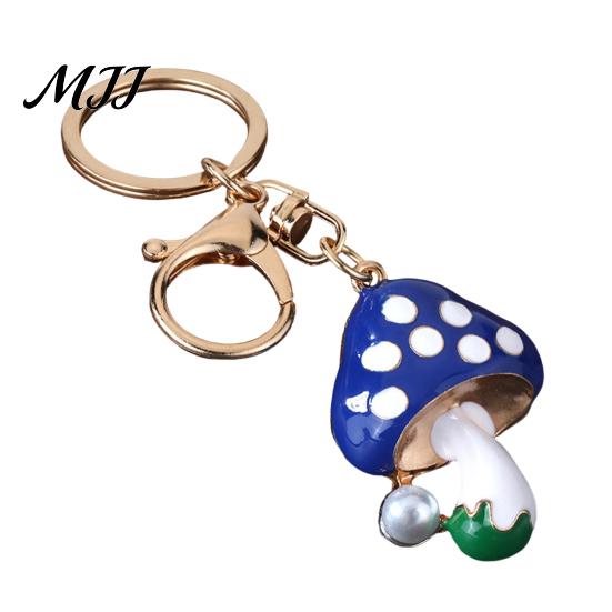 Faux Pearl Combination Keychain Zinc Alloy Pendant, Dripping Process Key Ring with Imitation Cartoon Charm Mushroom Shape, Multiple Colors Bag