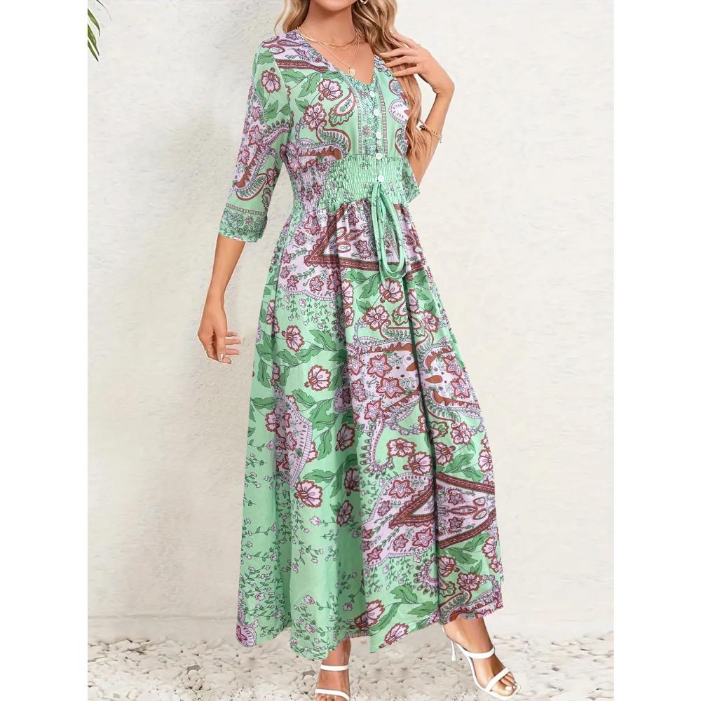 JPNTKY Fashion Spring Autumn Long Sleeve V-Neck Casual Dresses