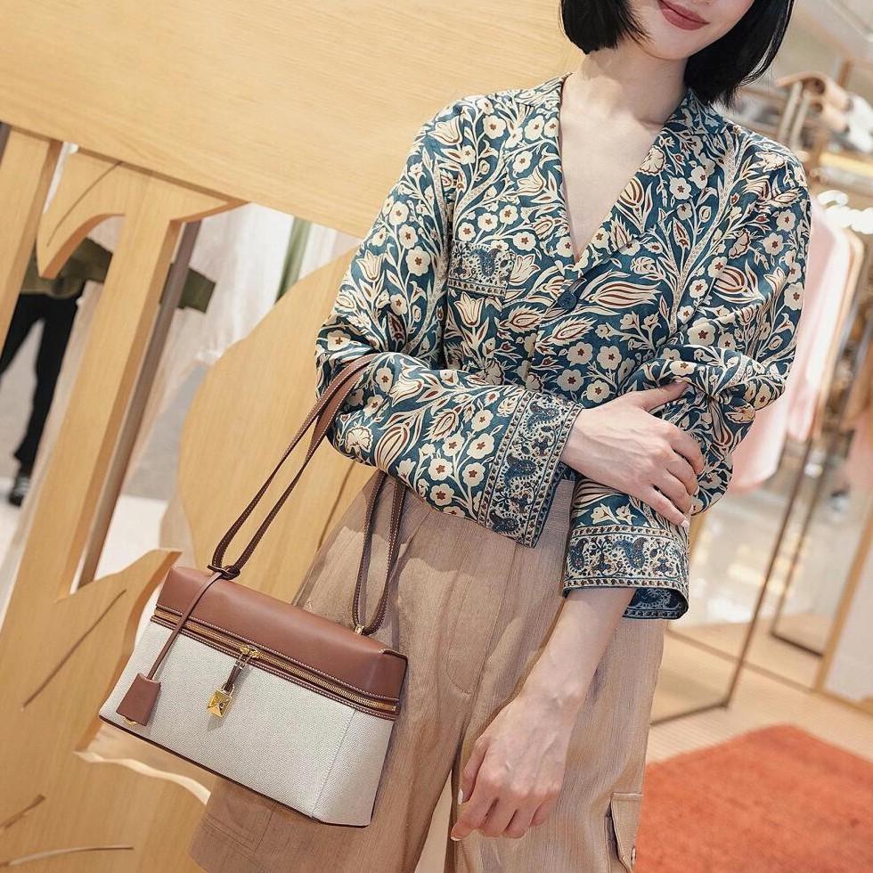 New LP27 Lunch Box Bag, Linen Fetal Cow Pattern Calfskin Box Bag, High-end Single Shoulder Crossbody Handbag, Women's