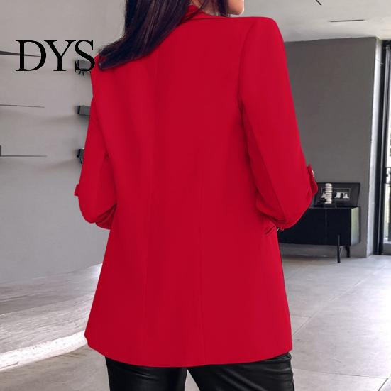 Button Sleeve Blazer Women Suit Coat Autumn Winter Long Sleeved Cardigan Lined Jacket Casual Lapel Solid Color for Business Daily Wear