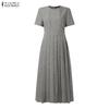 ZANZEA Damen Lässig Rundhals Sommer Kurzarm Elegantes Kleid