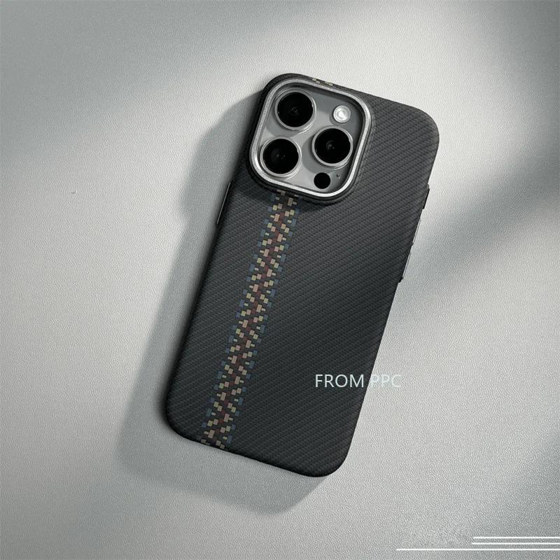 Carbon Fibre for MagSafe Cover Case for iPhone 17 16 15 14 Pro Max Wireless Charging Magnetic Phone Shell Camera Ring Hard Coque