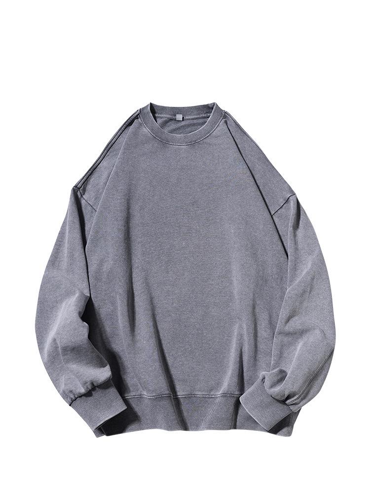 Men's 350g Vintage Washed Long Sleeve T-shirt - Lightweight Round Neck Casual Base Layer for Spring & Autumn.