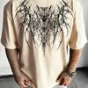 Y2K Tílko s graffiti tmavými trny Krátký rukáv Letní Nový styl Unisex Trendy Tílko