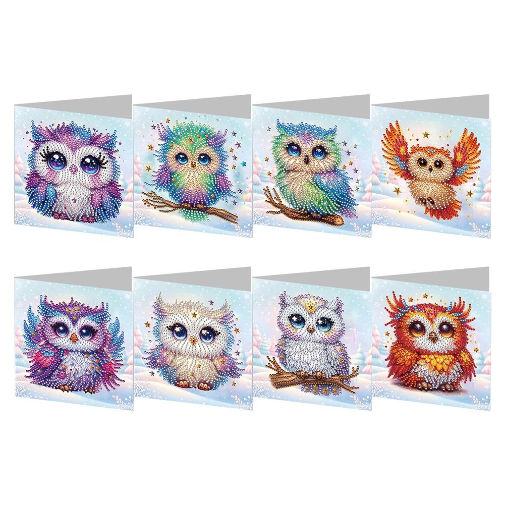 

6-12Pcs Snowy Owl DIY Diamond Painting Card Rhinestone Painting Card Kit Diamond Daily Wish Card Gifts for Family Friends Lover