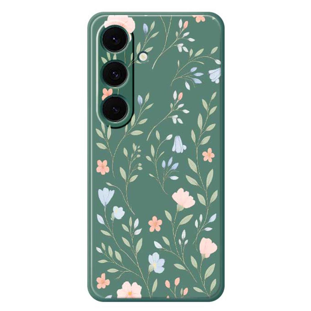 For Samsung Galaxy S24 FE Case Pink Blue Flowers Pattern Printing Straight Edge TPU Phone Back Cover