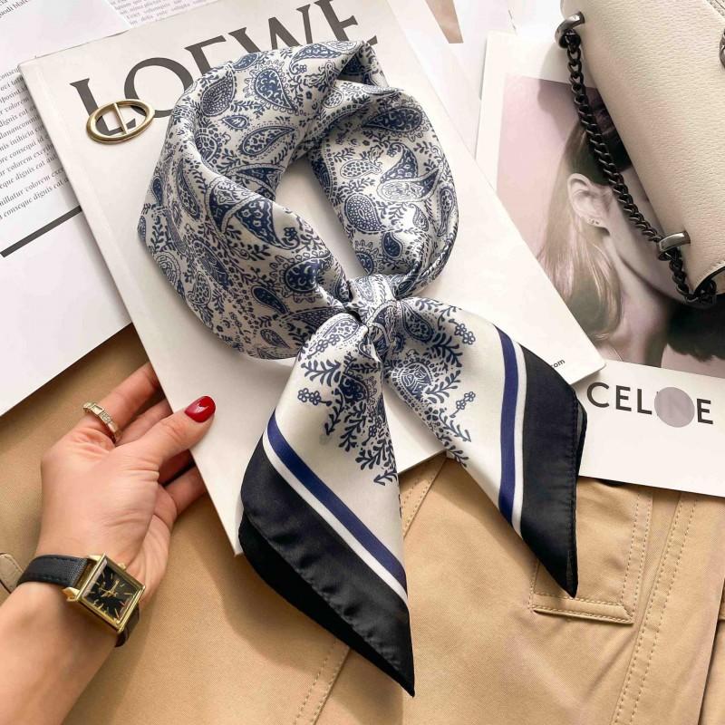 Elegant Silk-Like Square Scarf Women Korean Style Print Neck Lightweight 70x70cm Nylon Fashion Accessory