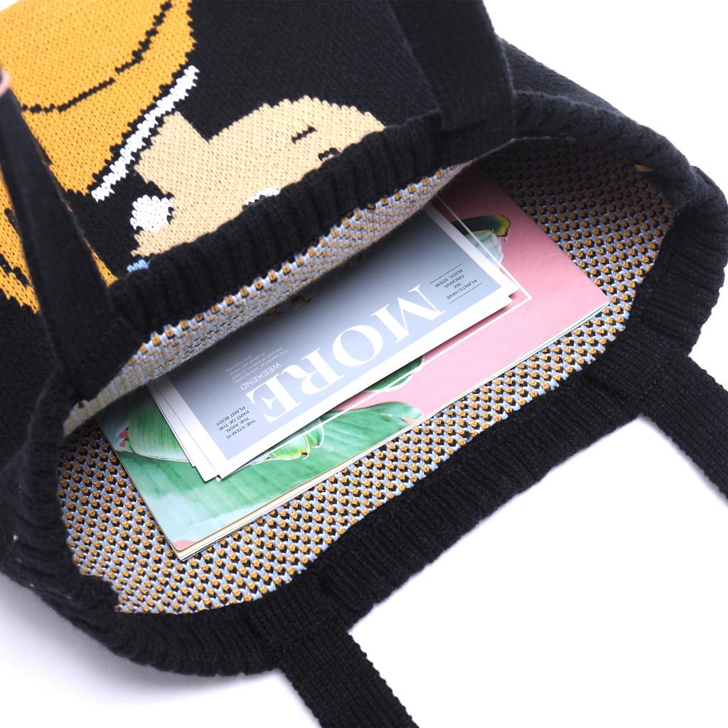 Bag Women's Fashion Cartoon Woven Bag Autumn/winter Hand Shopping Bag Literary Small Fresh Single Shoulder Knitting Bag