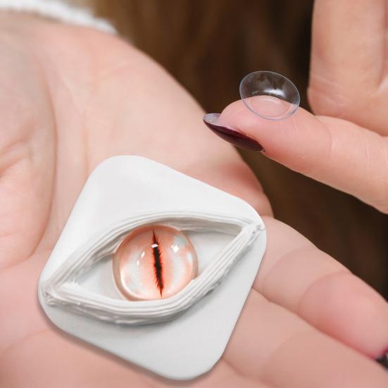 Creepy Eye Contact Lens Case Double Compartments Lens Holder with Mirror Tweezers Portable Storage Box for Makeup & Cosplay Accessories