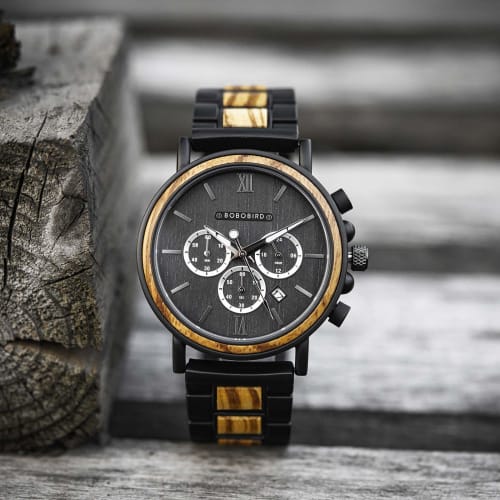 BOBO BIRD 2021 New Men's Wooden Analog Quartz Watch with Gift Box (Black)