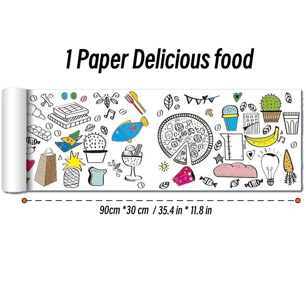 Rollo de papel para colorear de 90 cm con diseño de animales para niños, ideal para rellenar con colores, grafiti, recortes de papel, pintura, material educativo escolar.