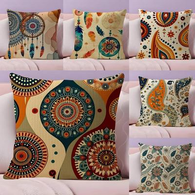 Bohemian Style Classical Cushion Cover Natural Linen Pillow Case DoubleSided Print Decorative Sofa Pillowcase Home Decor Gift