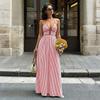 Womens Striped Halter Deep V Neck Backless High Waist Vacation Maxi Dress