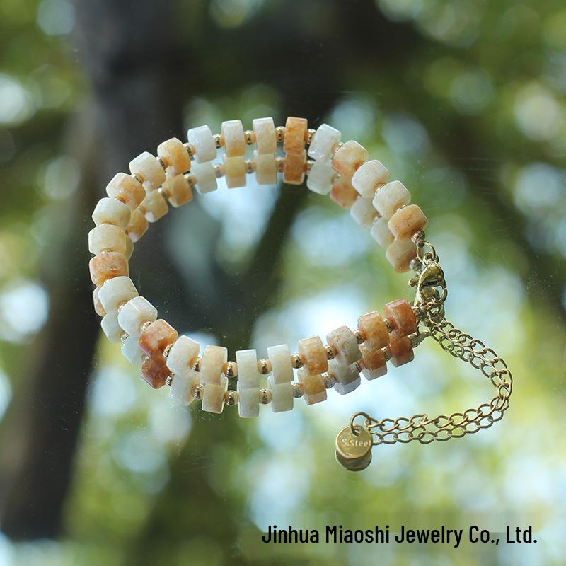 Bohemian Yellow Agate Bead Bracelet with Lobster Clasp – European & American Ethnic Style for Women