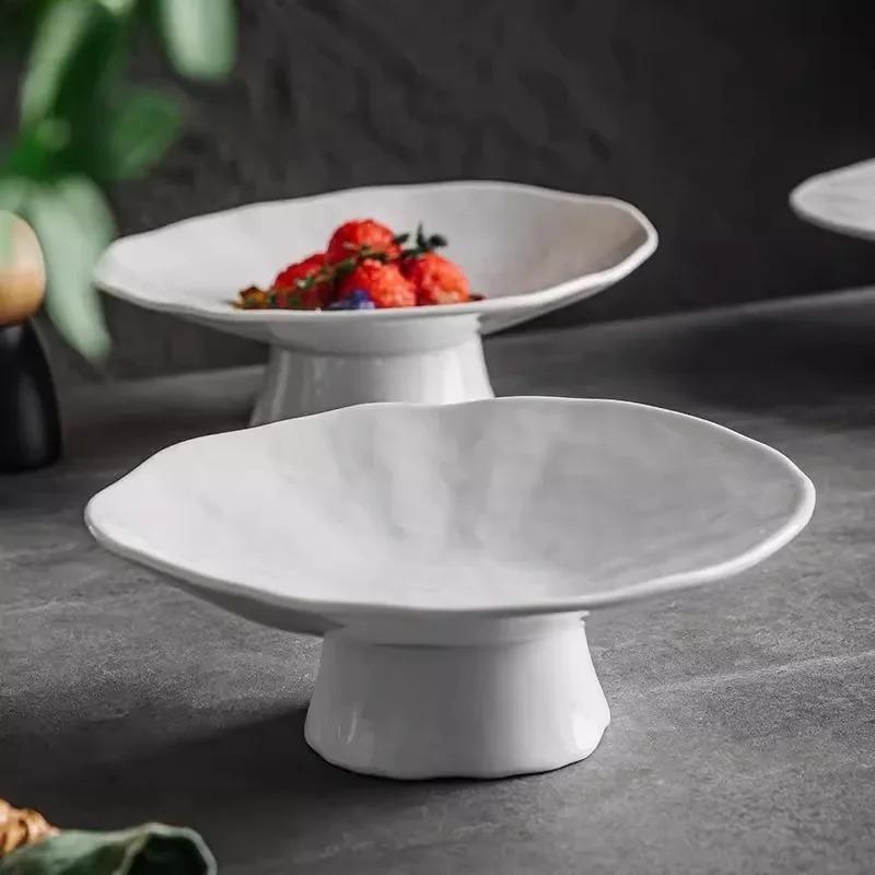 Ceramic Plate High Footed Dessert Plate Snack Plates Salad Plates Pasta Dish Serving Plate Molecular Cuisine Kitchen Tableware