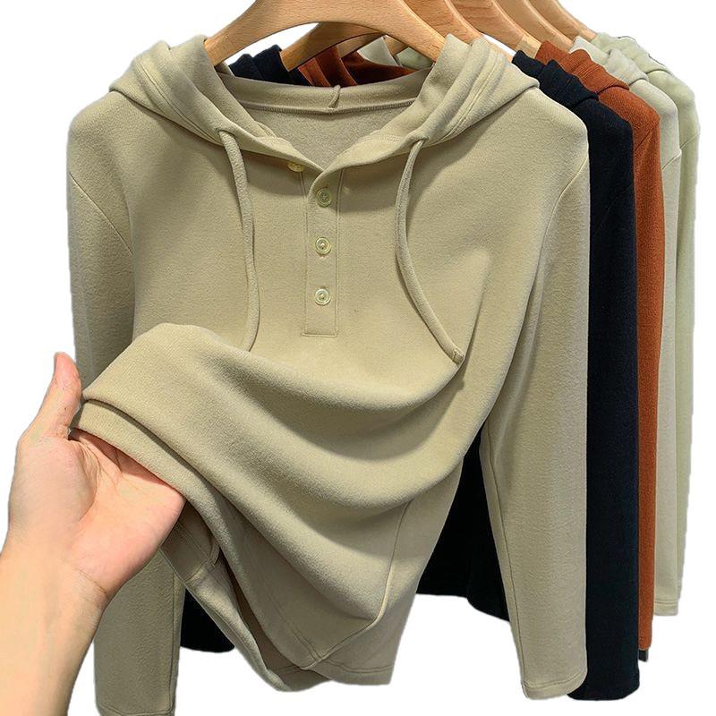 Women's Brushed Fleece Hooded Base Layer Autumn 2025 Fashionable Inner Hoodie