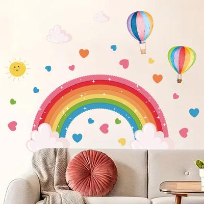 Cartoon Rainbow Bridge & Hot Air Balloon Wall Sticker Self-Adhesive Decal for Kids Room Kindergarten Home Decor