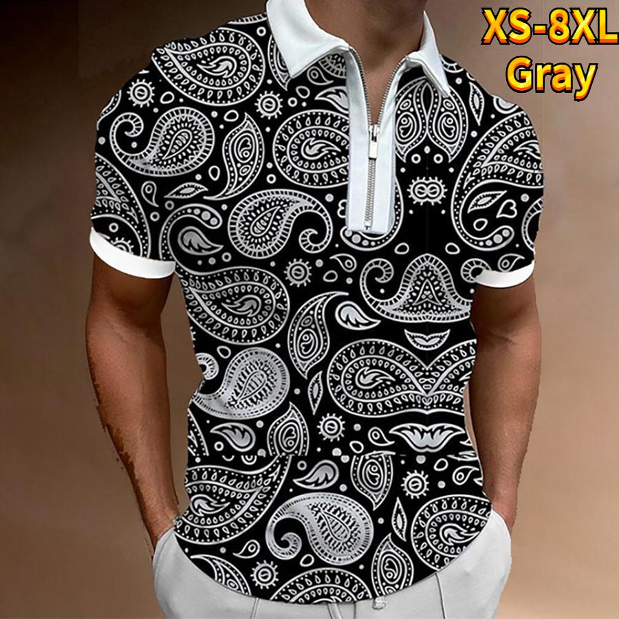 Casual Lapel T-shirt Young Men's Fashion Zipper T-shirt Short Sleeve T-shirt Men's 3D Red Pattern Print T Shirt