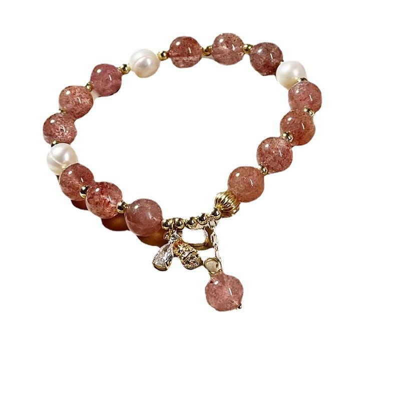 Freshwater Pearl Strawberry Crystal Bee Bracelet Bangles Women Fashion Jewelry Accessories Gift