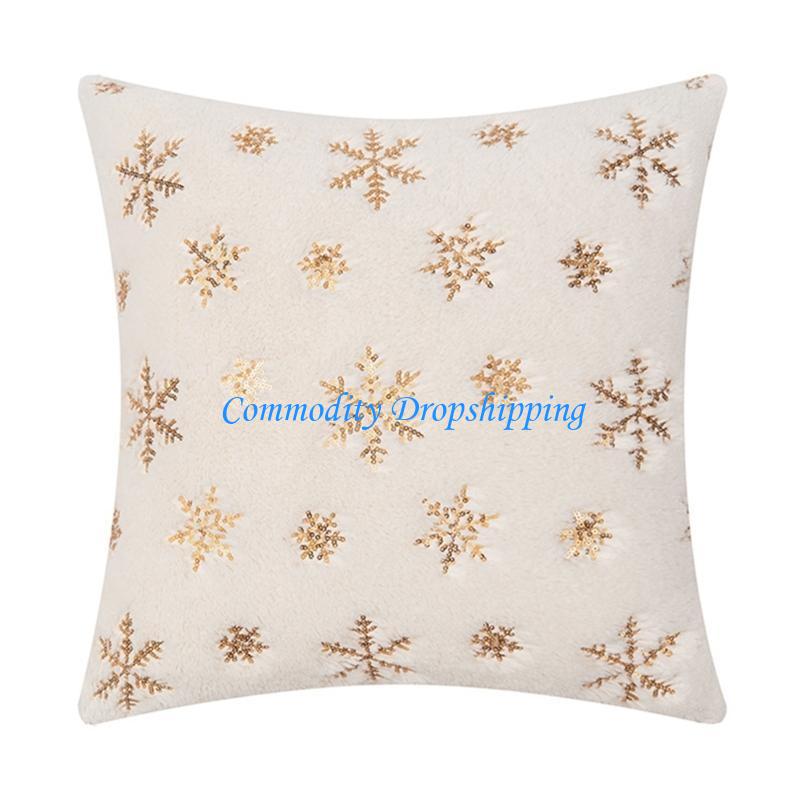 Y5JC Festive Snowflake Cushion Case Cushion Cover Soft Plush Pillowcase for Christmas