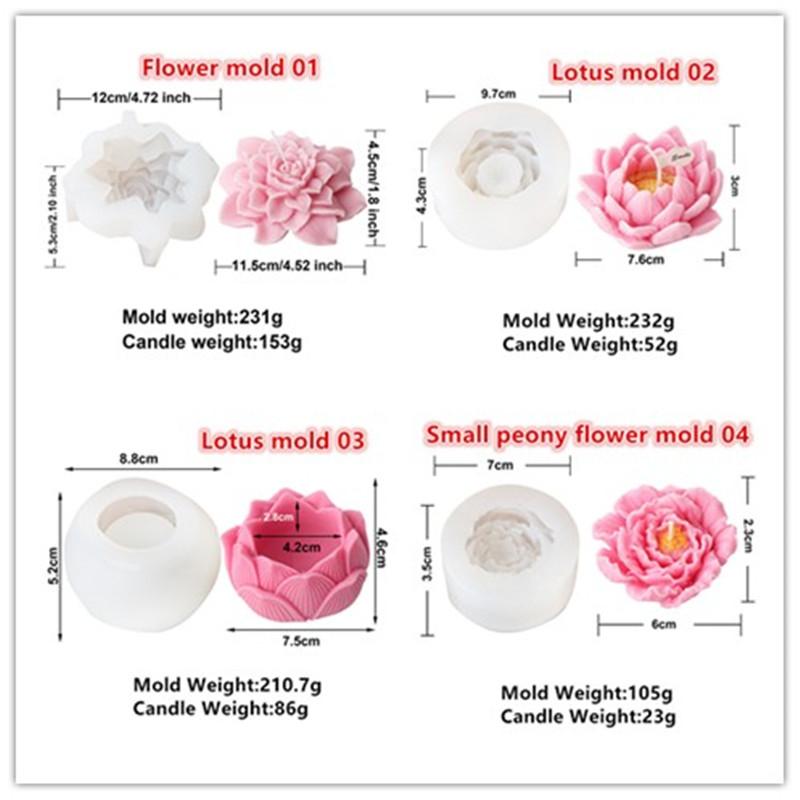 3D Lotus candle Silicone mold Blooming flowers Candle silicone mold Rose Peony flower cake chocolate resin home decoration