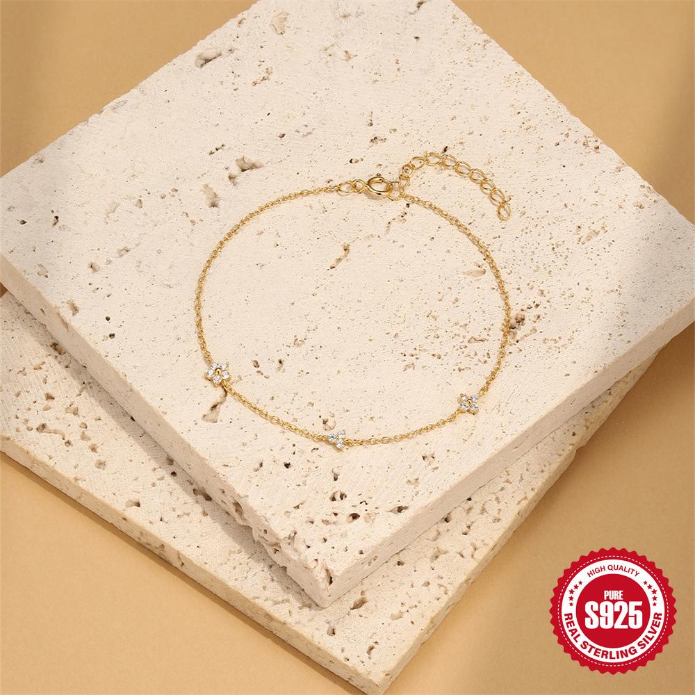 S925 Sterling Silver Multi-Element Petals Combined With Versatile Daily Simple Diamond Bracelet Autumn And Winter Accessories