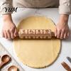 Wooden Dough Roller for Cookies Christmas Pattern Engraved Rolling Pin, Non-slip Handle Party Baking Supplies Roller, Decorative Kitchen Tool Embossed