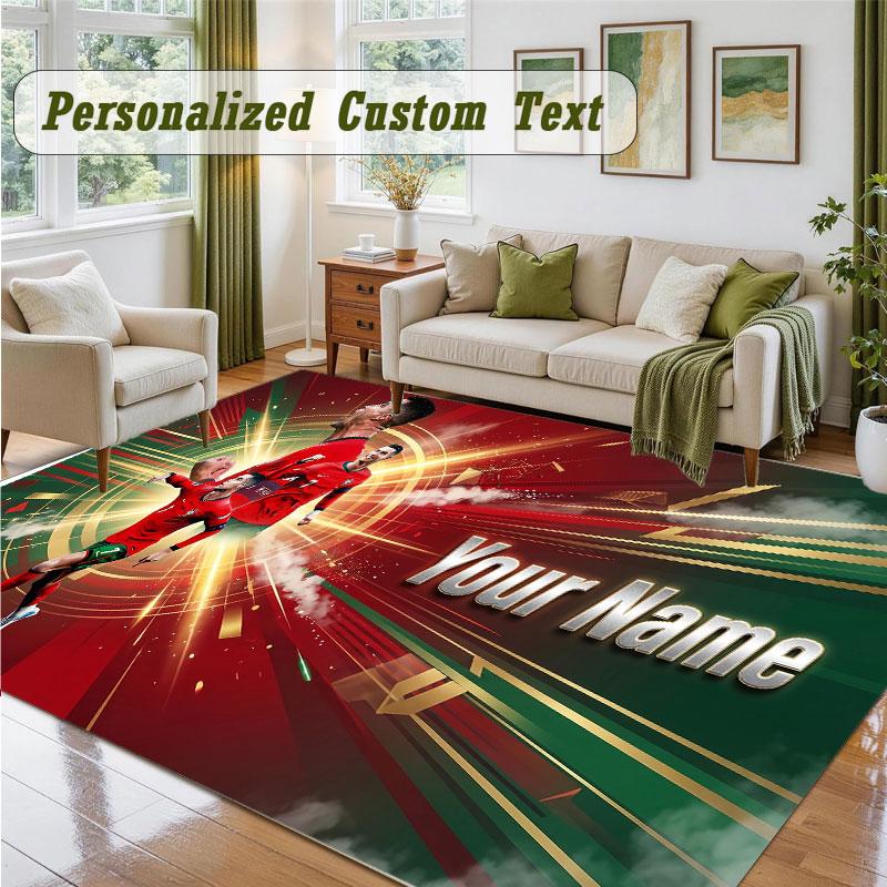 Crystal Velvet Square Rug Custom NameCristiano Ronaldo Pattern Non Slip Home Floor Decor Rug