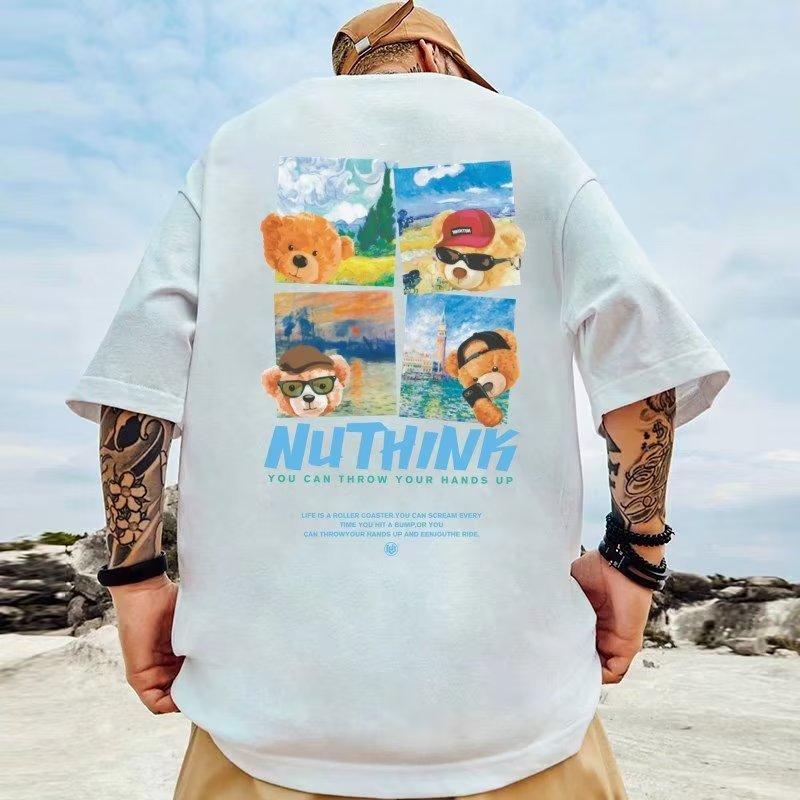 Morsom anime-bjørnetrykk T-skjorte for menn Mote Uformelle kortermede sports-t-skjorter