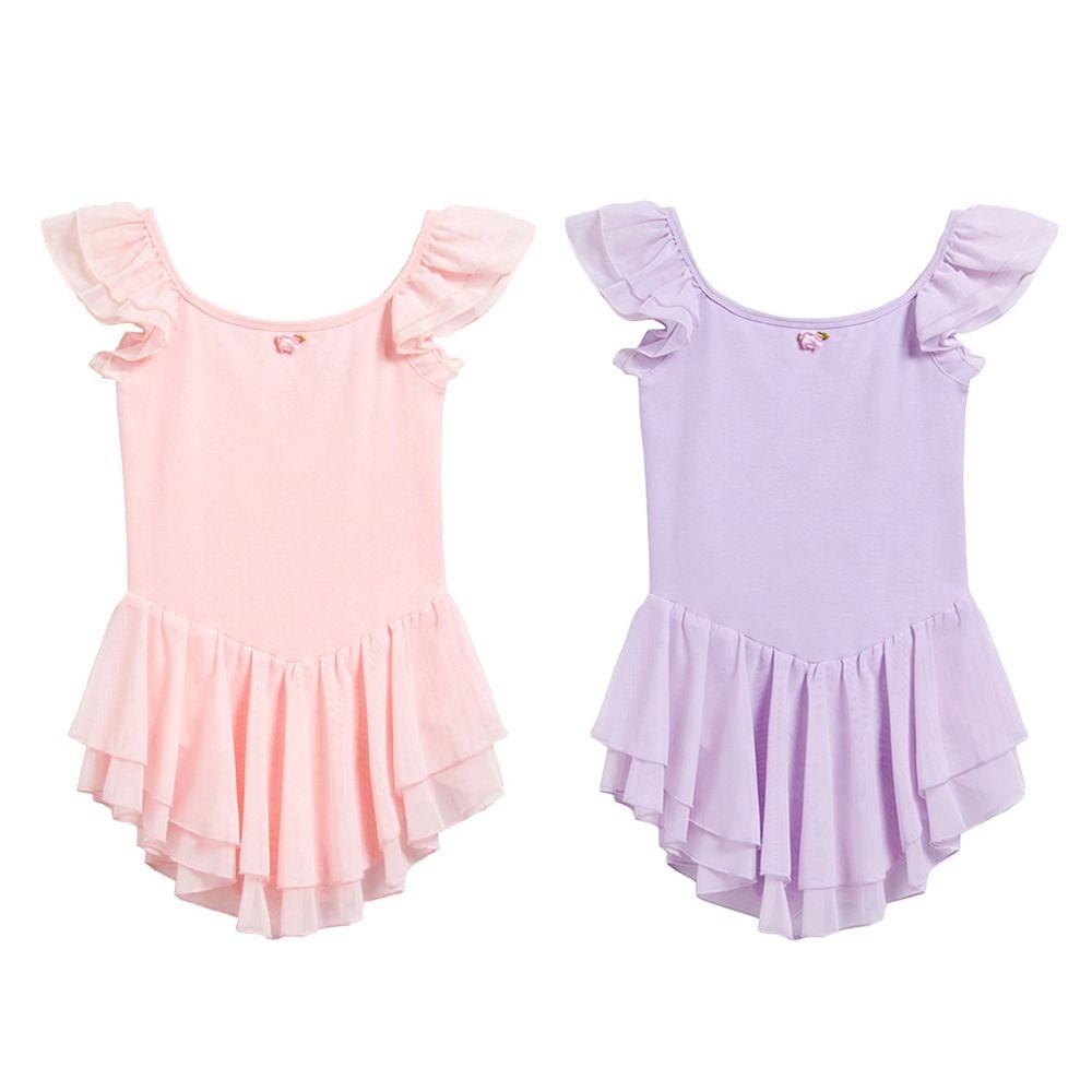 Short Sleeve Gymnastics Leotards Cotton Ballet Bodysuits Fashion Dancewear Kids Girls