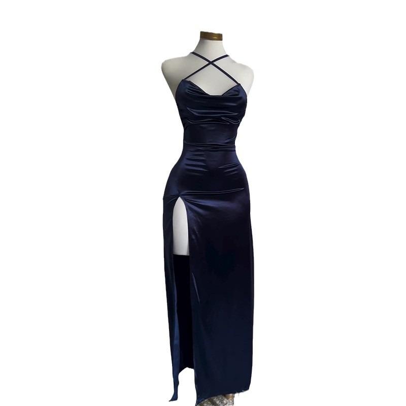 Neue Mode Sommer Sexy Träger Langes Kleid Y2K Rückenfrei Ärmellos Elegant Party Bodycon Hoher Schlitz Lange Kleider Damen Einfarbig Damenbekleidung