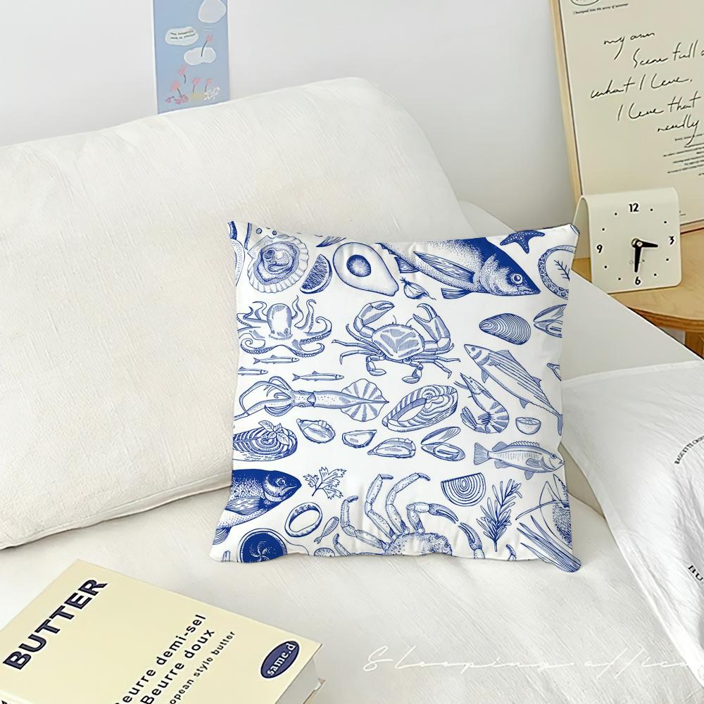 Art Sea Life Blue cushion cover Sofa Living Room Bedroom Headboard Backrest Cushion Square Cushion Nap Time Pillow Case