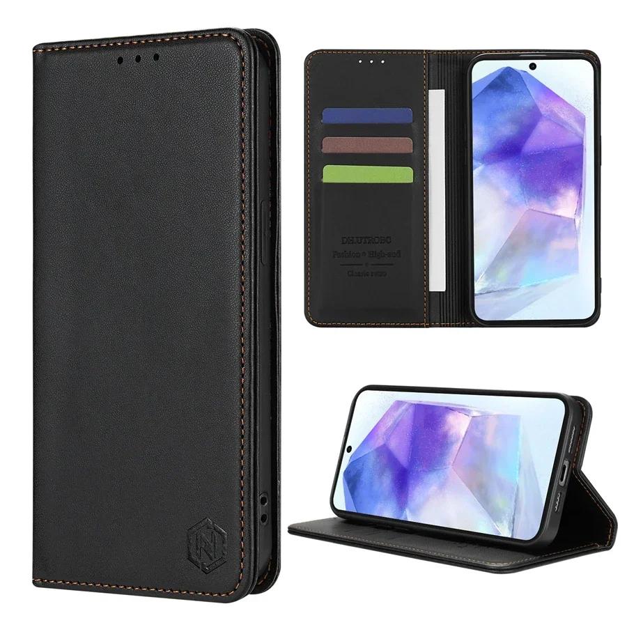 

Wallet Skin friendly Strong Magnetic Card Slot Flip Leather Case For Samsung Galaxy A05s A06 A13 A14 A15 A16 A34 A35 A53 A54 A55 Galaxy A13 чёрный