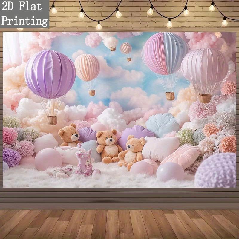 1 Piece of 2D Plane, Background Cloth, Dreamy Bear-themed Background, with Hot Air Balloons and Fluffy Clouds