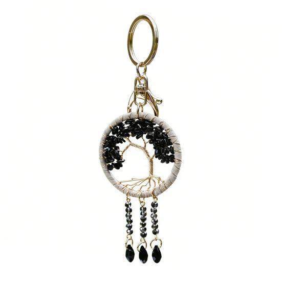 Car Pendant Natural Stone Tree Metal Wire Key Design Durable Chain Car Accessory Bags Backpack Decoration