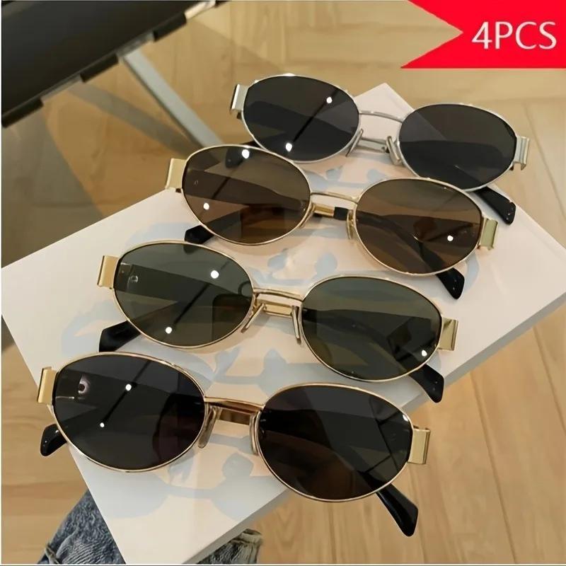 4 Pairs Oval Retro Glasses Novel Design Comfortable Wearing Must-have for Festivals Popular Choice Trendy Eyewear