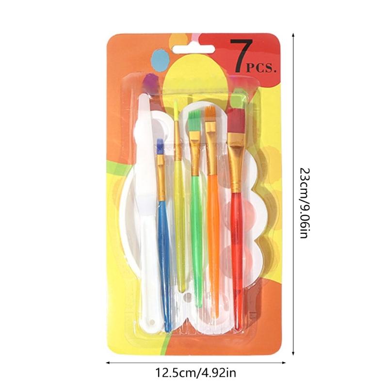 7Pcs Kids Paintbrush Palettes Smearing Tool Set, Toddler Watercolor Paint Brush and Flat Tip Craft Paint Brushes