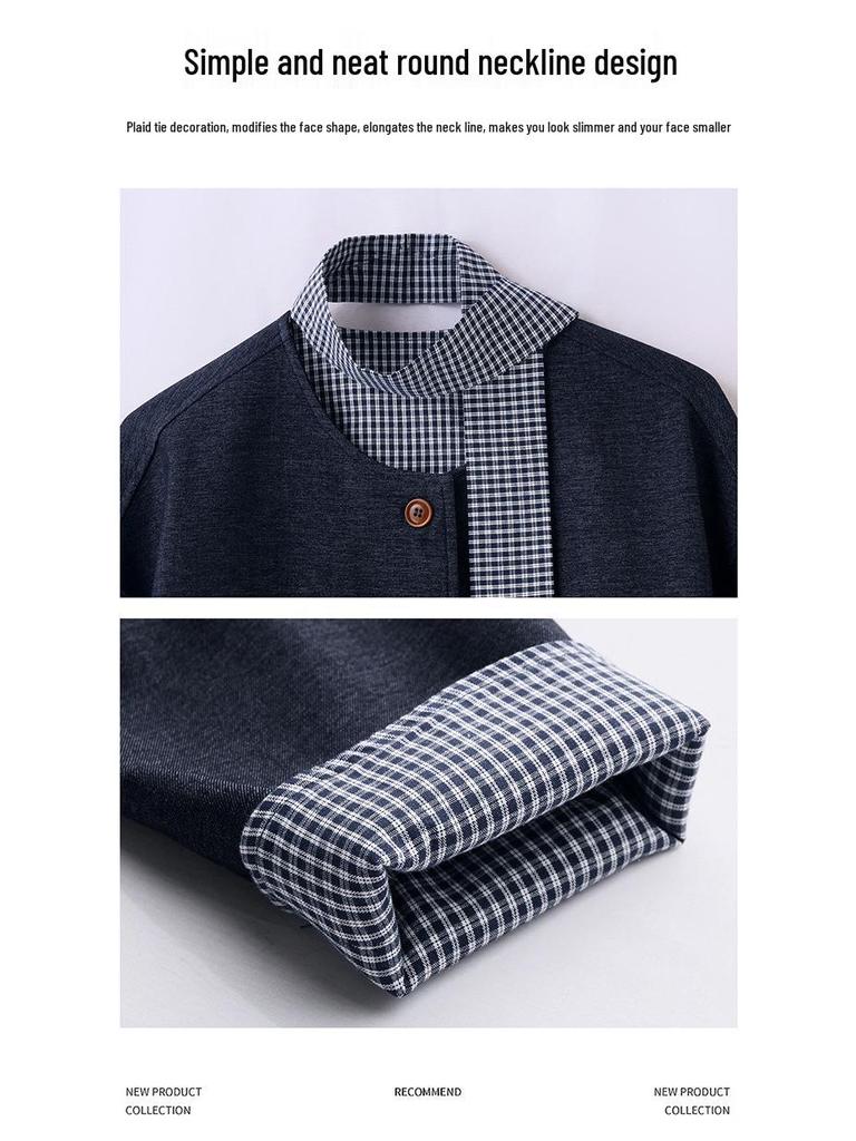 Spring 2025 Women's Fashion: Patchwork Jacket & Trousers Two-Piece Set with Tie