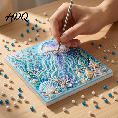 Handmade Wall Art Supplies Ocean Faux Pearl Painting Kit Marine Life 3D DIY Unique Gift for Lovers Sea Turtle Fish Picture Craft Set Adults Coastal
