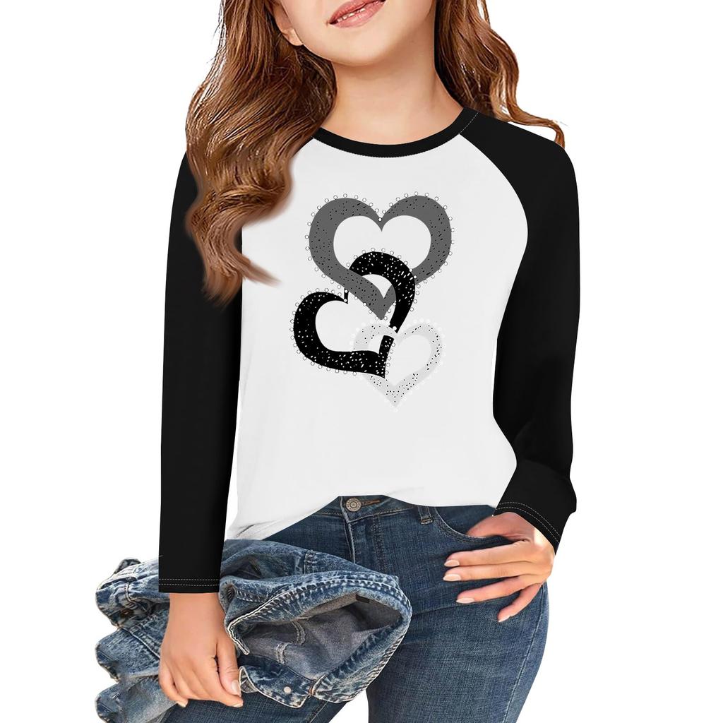 Dívčí trička s dlouhým rukávem Love na Valentýna Dětské podzimní topy Kulatý výstřih Základní trička 5-14 let