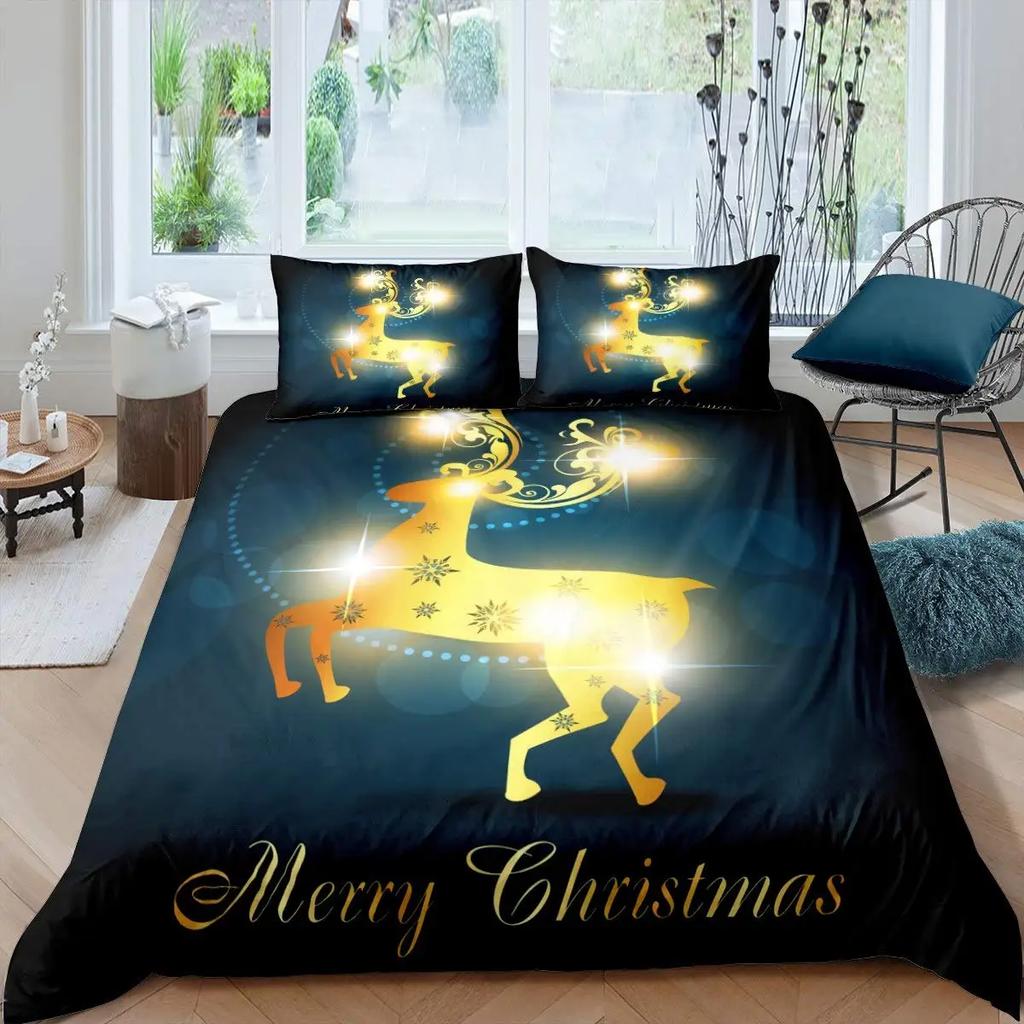 Teal Deer Duvet Cover Set Deer Antlers Bedding Sets Butterfly Safari Animals Comforter Cover Elk Wildlife Christmas Quilt Cover