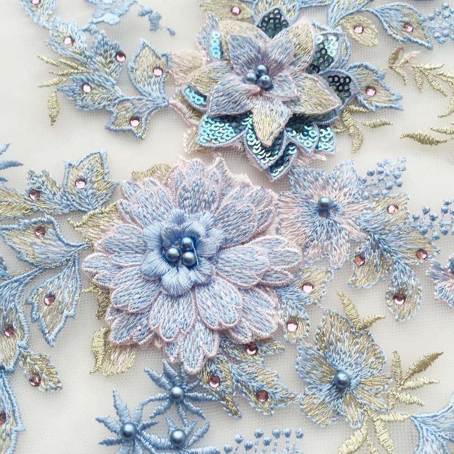1Pcs Golden Red Beaded Beautiful Large Piece Rhinestone Embroidered Patch Wedding Dress Applique Accessories