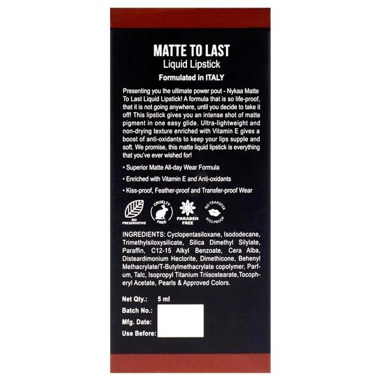 Nykaa Matte to Last Liquid Lipstick, Matte Finish, 5ml - 18 Chai